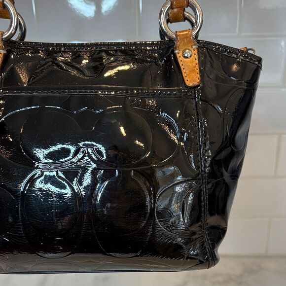Coach Bag Purse Handbag Leather Leah Signature Embossed Patent Mini Tote Bag - Picture 7 of 16